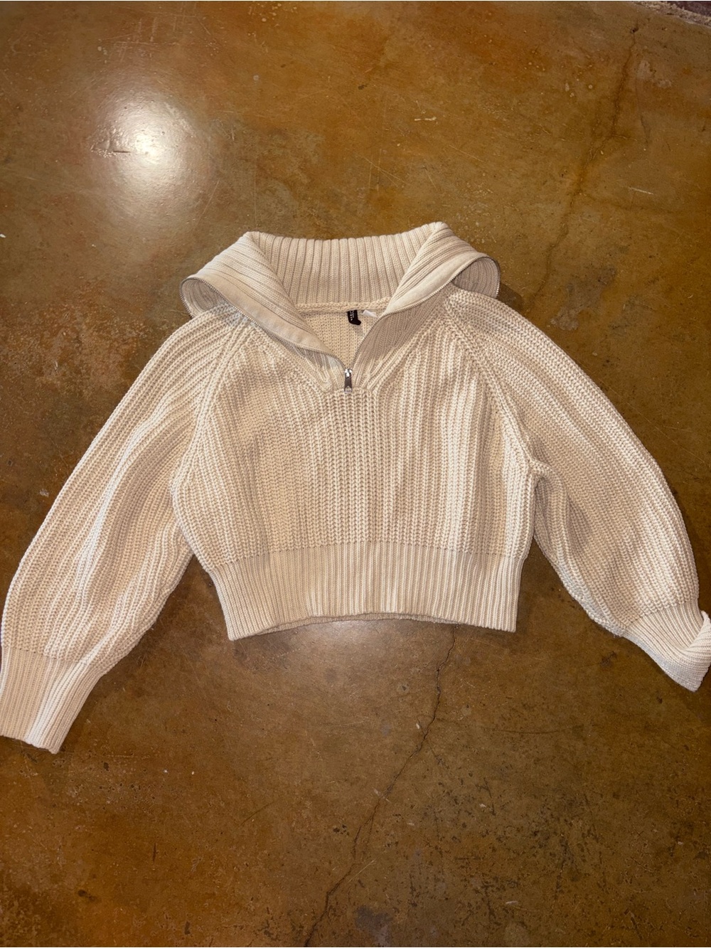 H&M Cream Cropped Knit Half-Zip Turtleneck Sweater